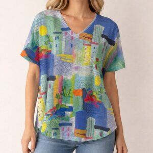 Graphic Tropical Print Top Short Sleeves Size 1X